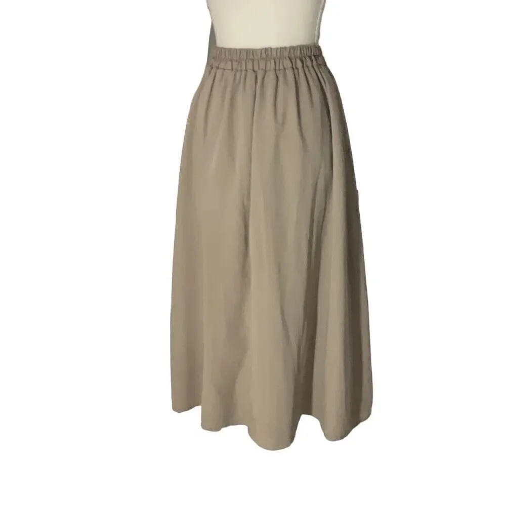 Chocol Raffine Rabe Gray Beige Maxi Skirt Lined Elastic Waist Pockets Sz F Small